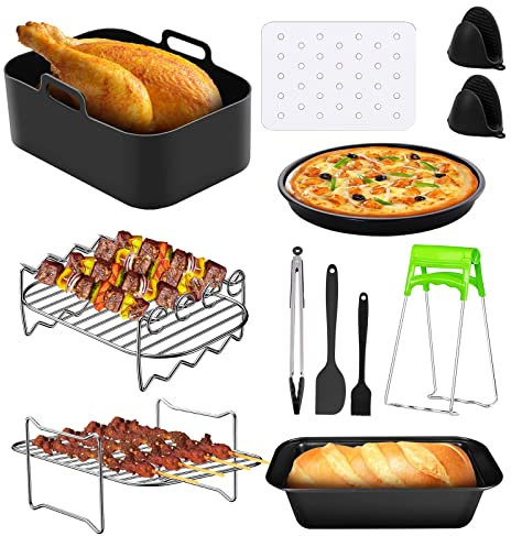 11 Pcs Accessoires pour Friteuse à Air pour Ninja Dual Air Fryer Jooodeee XL LOTTELI KITCHIEN PowerXL Vortex CROWNFUL Westinghouse 3.7Qt - 4.2Qt Friteuses Air Fryer avec 100 Feuilles de Papier