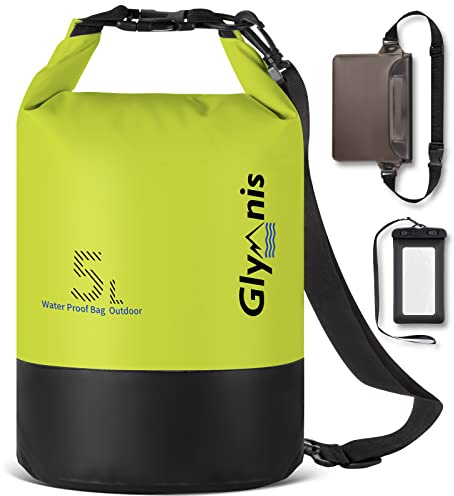 Glymnis Borsa Impermeabile 5L 10L 20L Dry Bag Sacco Impermeabile con Tracolla Regolabile, Include Custodia Impermeabile per Cellulare, Ideale per Barca, Pesca, Rafting, Nuoto