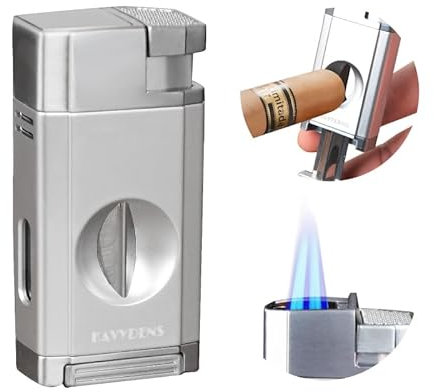 Accendino a torcia per sigari con tagliasigari a V, fiamma a doppio getto di butano ricaricabile. Accendini antivento per fumare con confezione regalo (butano non incluso)