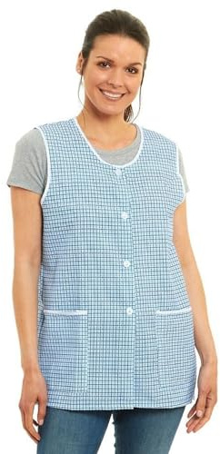 Ladies Dogtooth Buttons Through Design Piping Tabard Apron Overalls Front Pockets Stylish Tabards for Women Casual Aprons for Women to Use in Home Kitchen Restaurants Coffee Shops UK Made (Blue, XL)