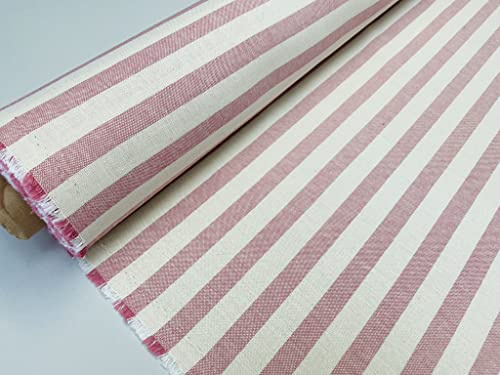 Cortina de tela Culla con aspecto de lino y rayas blancas, para tapicería, confección, tela de algodón, 140 cm de ancho, lona (rosa polvoriento, 1 metro)