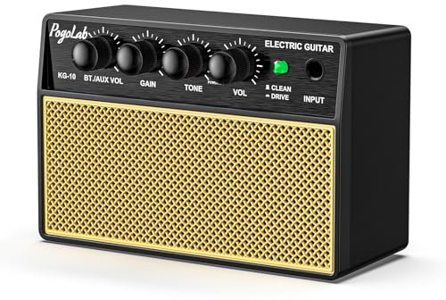 POGOLAB Gitarrenverstärker Mini Combo Amp 5WX2, Tragbare Gitarrenverstärker mit Sauberen Antriebskanälen, Wiederaufladbarer Mini-Bassgitarrenverstärker, Kabelloser Bluetooth Verstärker für übungen