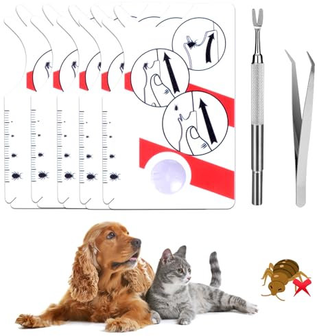 5 Stück Zeckenkarte mit Lupe und 2 Stück Zeckenzang, Zeckenzange für Hunde, Edelstahl Zeckenzange Mensch, Zeckenzange Kinder, Hunde Zeckenzange, Zeckenkarte für Menschen, Katzen, Hunde