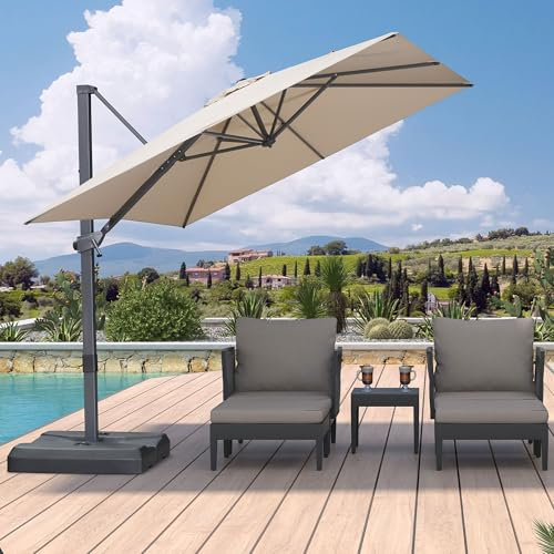 PURPLE LEAF Sonnenschirm 250 x 250 cm Ampelschirm quadratisch mit Kurbel, Gartenschirm neigbar, 360° Rotation, Bespannung Polyester, für Gärten, Cafés, Terrasse, Beige