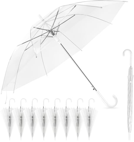 Profasion 8-Pack Clear Wedding Umbrellas, High-Visibility Transparent Rain Umbrella, Firm and Durable, Easy Operation, Large Clear Umbrella for Wedding Bride Groom Photography Golf Outdoor