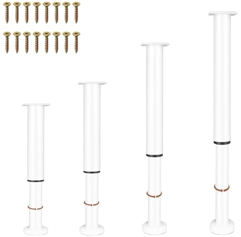 NCRGB 4 PCS Patas Pies Ajustables Pata de MeAjustable,Regulables con 16 Kit Destornillador y Tornillos,para Armarios Mesillas de Noche Camas Escritorios Cómoda Estantería (Blanco, 40-70 cm)