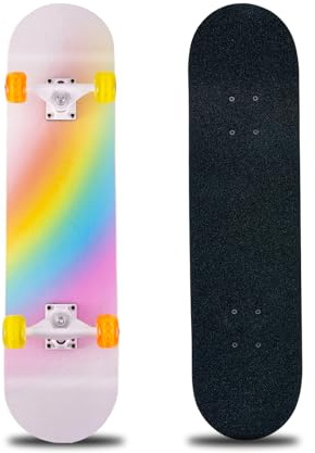 Skateboard complet de 78,7 x 20,3 cm, planche en bois d'érable à 8 couches, double coup de pied, planche à roulettes standard pour enfants, adolescents, adultes, débutants (arc-en-ciel)