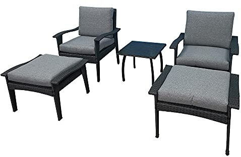 Patio Furniture Outdoor Chair and Ottoman 5 Pieces Rattan Seating Group with Cushions