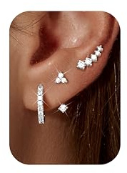 Chriscoco 3 Paia Set Orecchini Donna Acciaio Chirurgico Piccoli Orecchini Cerchio Oro Placcato 14K Anallergici Set Piercing Orecchio Argento