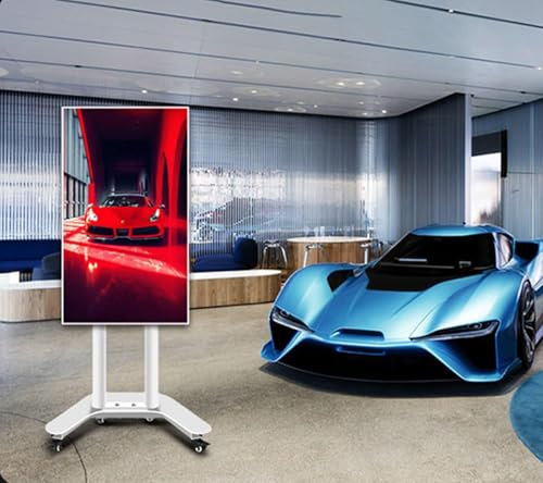 TV-fäste – mobilvagn för 32–60 tums TV-apparater, höjdjusterbart skärmstativ, mobil stativvagn med hjul, 0–90° horisontell och vertikal skärmrotation, upp till 100 kg viktkapacitet