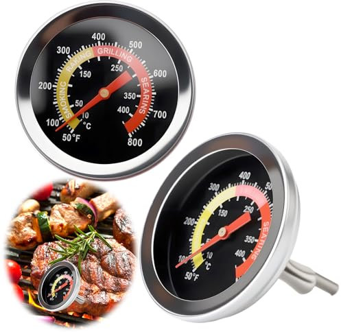 Lot de 2 manomètres de température pour barbecue - Cadran de 52 mm - Thermomètre à charbon de bois - Thermomètre pour four - Port, agneau, bœuf, pizza
