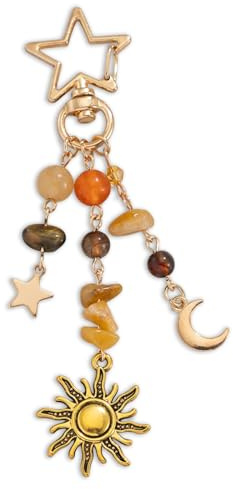 Qubitly Star Moon Keychain, Bag Accessories, Cute Keyring Bag Charm, Alloy with Glass Beads Car Hanging Accessories, Car Ornaments, Unique Gift for Women Girls, Cool Keychain for Backpack Purse