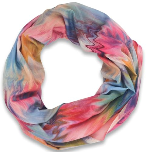 styleBREAKER Bufanda de tubo para mujer con patrón de ondas de acuarela en zigzag, pañuelo de lazo suave de viscosa, bufanda redonda ligera, pañuelo de cuello de material suave 90x40 cm, Multicolor