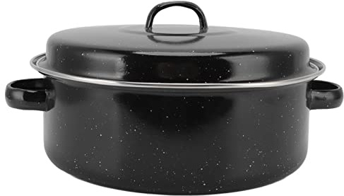 Keenso Padella Antiaderente Smaltata Nera con Coperchio, Pentola da Forno per Patate Dolci Arrosto, Castagne, Cottura Domestica per Grigliare (Copertura in ferro 28CM)