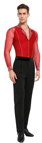 Nyeemya Hombre Traje De Baile Latino Traje De Dos Piezas Baile De Salón Recital De Maquillaje Rojo 3XL
