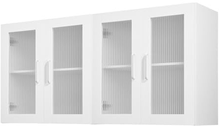 VEVOR Laundry Room Wall Cabinet, 2-Tier Wall Mounted Cabinet with Adjustable Shelf, Cupboard Storage with 4 Doors, for Kitchen, Bathroom, Laundry, Set of 2, Each 12 x 24 x 24 in (D x W x H), White