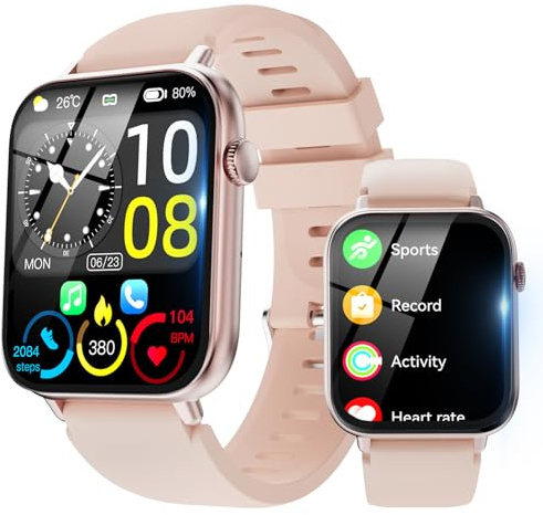 Smartwatch Herren Damen, 1,85 HD Touchscreen Smart Watch mit Telefonfunktion, 100+ Sportmodi Sportuhr, IP68 Wasserdicht Fitnessuhr, mit Schrittzähler/Herzfrequenzmonitor/Schlafmonitor, Roségold