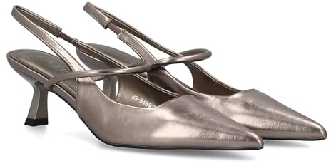 shoes&blues.es 98430 Zapato para Mujer de Salon con Tacon bajo, Punta Fina y Tira Cruzada. Estampado Liso, Ideal para Looks de Oficina o Eventos Especiales. Plomo Talla 38