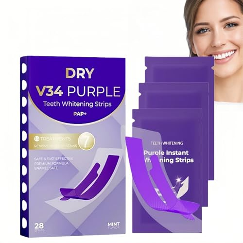 28 Pcs Teeth Whitening Strips,Purple Whitening Strips,Purple Tooth Whitening,Teeth Whiten Strips for Sensitive Teeth,Removes Coffee,Wine & Smoking Stains,Non-Sensitive Formula,Quickly Whiten