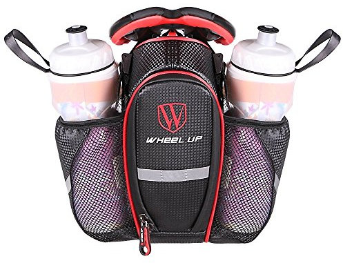 XPhonew Satteltasche für Fahrrad, mit zwei Flaschenbeuteln, wasserdicht, schwarz / rot