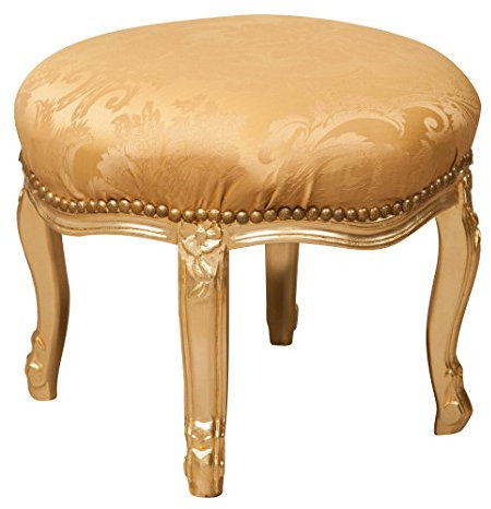 Biscottini Banco de estilo barroco amarillo 47x47x42 cm | Sillón barroco de madera de haya | Banco barroco casa | Taburete barroco acolchado