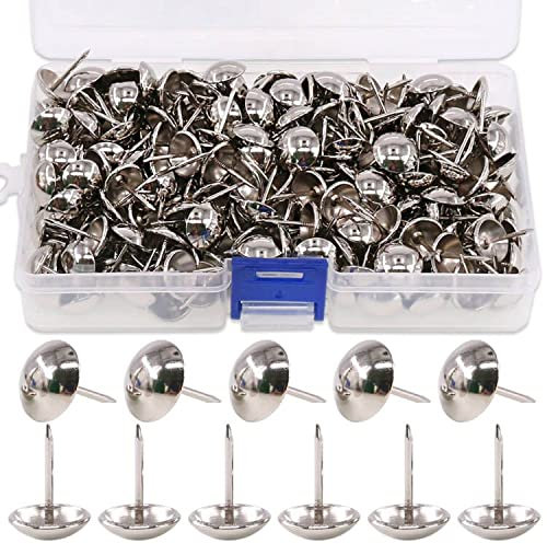 Keadic 300Pcs 9/16 (14mm) Antique Upholstery Tacks Furniture Nails Pins Assortment Kit for Upholstered Furniture Cork Board or DIY Projects - Silver