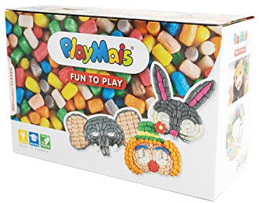 Playmais FUN TO PLAY Masks Bastel-Set für Kinder ab 3 Jahren | Motorik-Spielzeug mit 500 Stück und 6 Masken aus Karton zum Gestalten | Natürliches Spielzeug | Fördert Kreativität & Feinmotorik