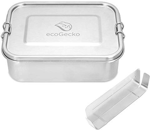 ecoGecko® Premium Brotdose aus Edelstahl | auslaufsicher & dicht | Die hochwertige Lunchbox für Kinder und Erwachsene | 1200ml Fassungsvermögen | inkl. herausnehmbarer Trennwand