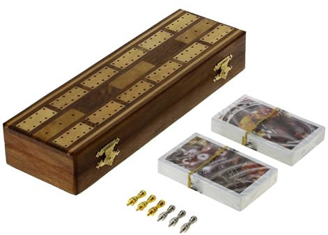 Ajuny Traditionelles Cribbage Brettspiel aus Holz mit Metallstiften und Spielkarten mit Ablagefläche Tischspiel Reise und Familienabend Spiel Geschenke