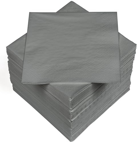 HEKU 100 einfarbige Servietten, 3-lagig, 33x33cm I Einheitliche Qualität für Veranstaltungen & Gastronomie I Praktische 5er-Packung I Hoch saugfähig und stilvoll, grau