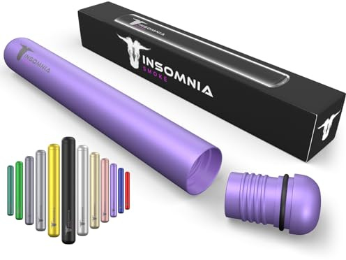 Insomnia Smoke Étui porte-cigarette et joint | Étanche résistant eau/odeurs | Boîte tube transport stockage cigarettes qualité supérieure joint roulé King Size | En aluminium style luxe (Violet)