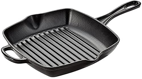 Stellar Cast Iron Grill Pan Ribbed Skillet, 27cm x 27cm, Griddle with Ridges, Ceramic Coating, Induction Ready, Dishwasher Safe