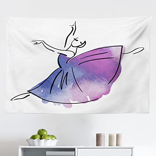 Ambesonne Ballet Tapestry, Doodle Style Ballerina Hand Drawn Vibrant Watercolor Girls, Fabric Wall Hanging Decor for Bedroom Living Room Dorm, 45 X 30, Lavender Blue Purple