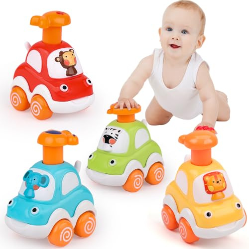 Own1one Toddler Toy Cars, Car Toys for 1 Year Old Boys Gifts, 4Pcs Press & Go Toy Cars Gifts for 1 2 3 Year Old Boys Girls (1216B-1)