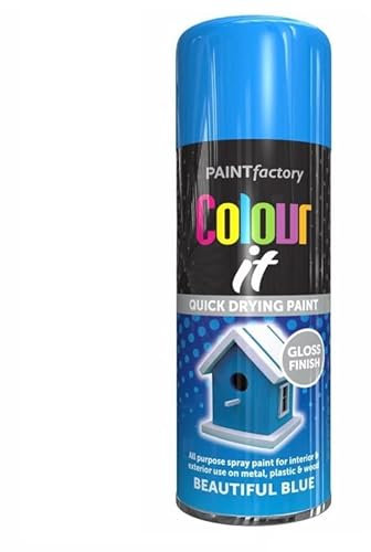 SuperGift.com Blue Gloss All Purpose Aerosol Spray Paint 250ml Quick Drying Spray, Fast Dry and Excellent Coverage for Metal, Wood, Plastic and More by Diva Gift