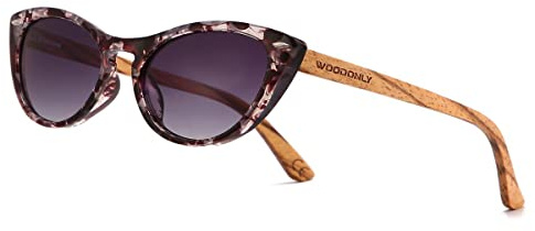 WOODONLY Lunettes de Soleil en Bois avec Oeil de Chat Polarisé - Lunettes de Soleil en Bois à la Mode pour Hommes et Femmes Cadeaux Parfaits (Écaille de tortue, zèbre)