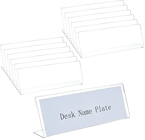 BENECREAT 12PCS Plaques Nominatives Acryliques pour Bureaux avec Film Protecteur, Porte-Affiche de Bureau Transparent en Forme de L de 35x216x74 mm pour Le Bureau, École, Mariage et Fête