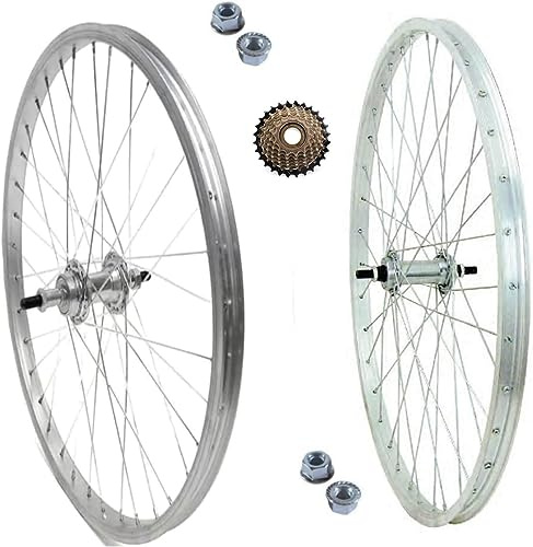 Coppia Ruote Bici 28” x 1.75 Anteriore + Posteriore con Ruota Libera 6 Velocità – Cerchi City Bike/Olanda in Alluminio/Acciaio – Attacco Standard con Dadi e Flap Inclusi