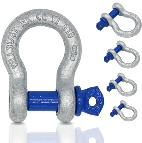 Schäkel geschweift 0,5t - 12t | Schäkel Set Stahl galvanisch verzinkt | 2, 4, 10 Stück | Version Schäkel 2t 2 Stück