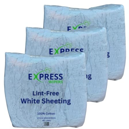 Express Wipers - 30kg Triple Pack (3 x 10kg) Lint-Free 100% Cotton White Sheeting Cleaning Rag Wipers