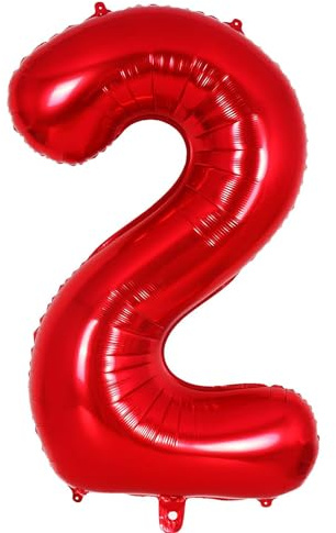 Ponmoo Foil Palloncini Numeri 2 Rosso 40 (101cm), Gonfiabili Elio o Aria, Gigante Numero 0-9, 10-29, 30-100, Granda Palloncino per Anniversario, Decorazione Feste di Compleanno