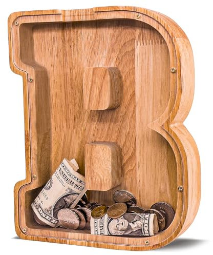 JOOMLAFLY Wooden Letter Piggy Bank for Kids - Personalized Initial Coin Bank for Boys and Girls