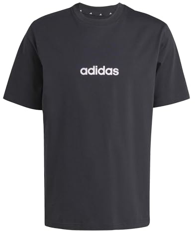 adidas Uomo Essentials Linear Single Jersey Shirt, Black/White, XL