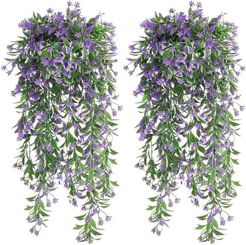 Dremisland 4 Pezzi Piante Finte Cadenti da Esterno Edera Finta con Viola Fiori Piante Artificiali da Interno Resistenti ai Raggi UV Pianta Finta Foglie Finte per Balcone Stanza Patio Ufficio Tavolo