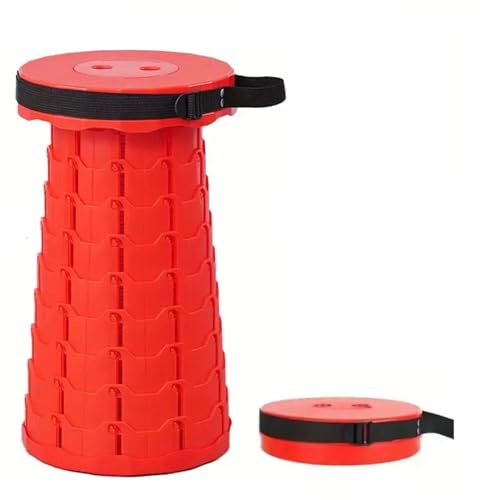 MantraRaj Portable Folding Stool Chair With Carry Handle Plastic Foldable Collapsible Telescopic Stool for Camping Fishing Hiking BBQ Outdoors Indoors Kitchen Max Load 100KG (Red)