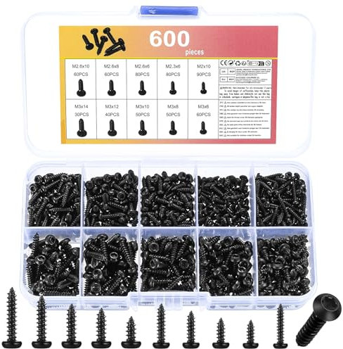 600 tornillos autorroscantes Torx de cabeza plana, tornillos negros pequeños, tornillos de cabeza redonda, juego de tornillos Torx, tornillos autorroscantes, tornillos de madera, juego surtido de
