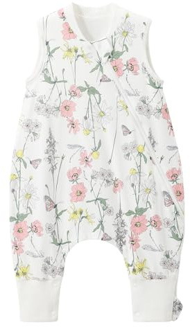Duomiaomiao Saco de dormir de verano para bebé, con pies, 0,5 TOG, fino saco de dormir de verano con pies, 100 % algodón, saco de dormir para niños, verano, 6 meses, 95, 0,5 TOG, flor