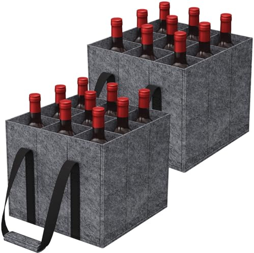 Lifewit Flaskväska, Stabil Filz Flaskbärare med Handtag, Fällbar Flaskkorgen för Husbil för Vin, Drycker, Vinflaskor, Flaska, GRÅ, Für 9 Flaschen, modern