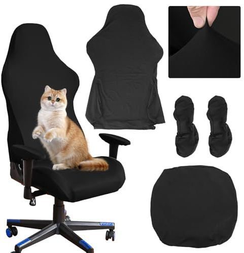 HWSWSH Funda Elástica Silla Gaming Negro Funda para Silla de Juego Cubierta Silla Gaming Fundas para Sillas de Oficina Ajustables con Brazos Funda Silla Ordenador con Reposabrazos, Lavable y Extraíble