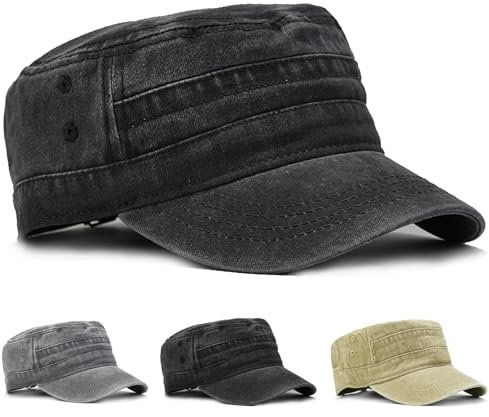 CWENDANER Klassische Premium Army Cap Military Style Cap, Vintage Männer Damen Army Cap, Gewaschene Army Flat Cap Baumwolle, Verstellbar Baseballmütze Kappe für Sport Reisen Drauße（Schwarz）